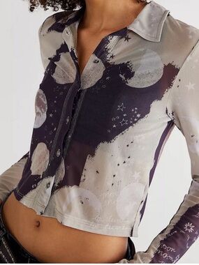 Free People Celestial Moon Mesh Top Sheer Y2K Fairy Grunge Small